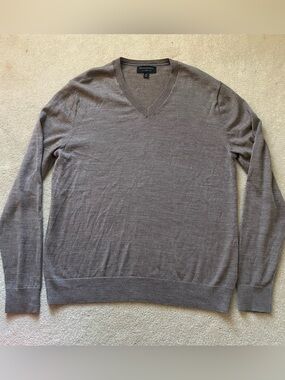 Banana Republic Mens Merino V-Neck Sweater Med Light Brown 100% Wool Lightweight